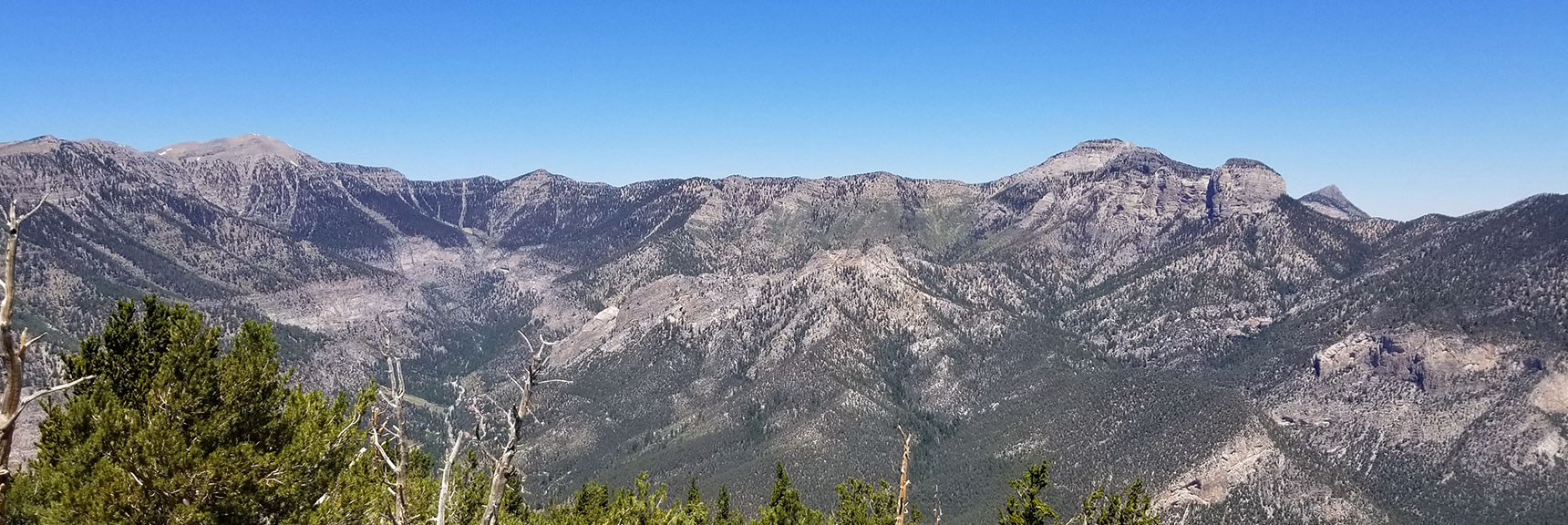 View Down the Middle of Kyle Canyon to Charleston Peak, Lee Peak and Mummy Mountain, Nevada