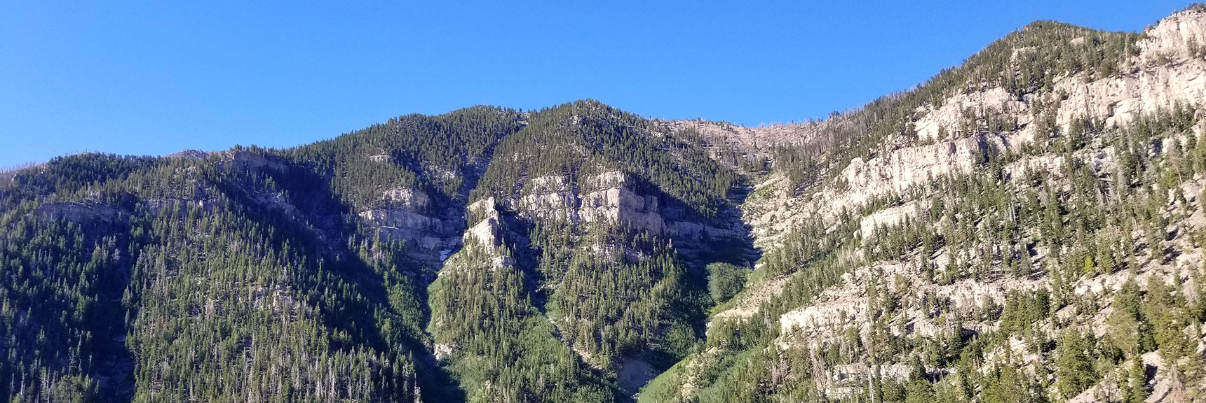 Two Approaches Up South Ridge of Kyle Canyon from Behind Cathedral Rock, Charleston Peak from Cathedral Rock, Spring Mountains, Nevada
