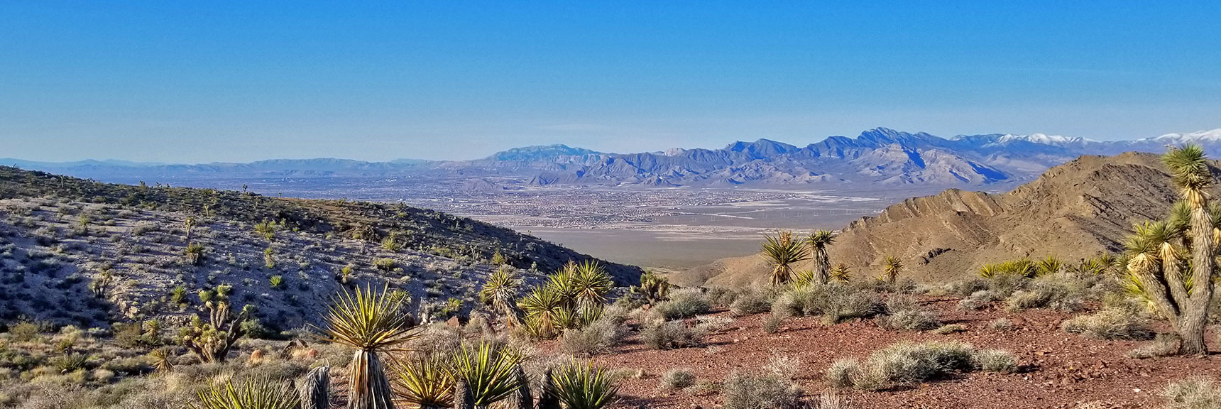 Looking Back Through the Castle Rock/Gass Peak Pass Toward Northern Las Vegas and the La Madre Mountains Wilderness | Gass Peak Eastern Summit Ultra-marathon Adventure, Nevada