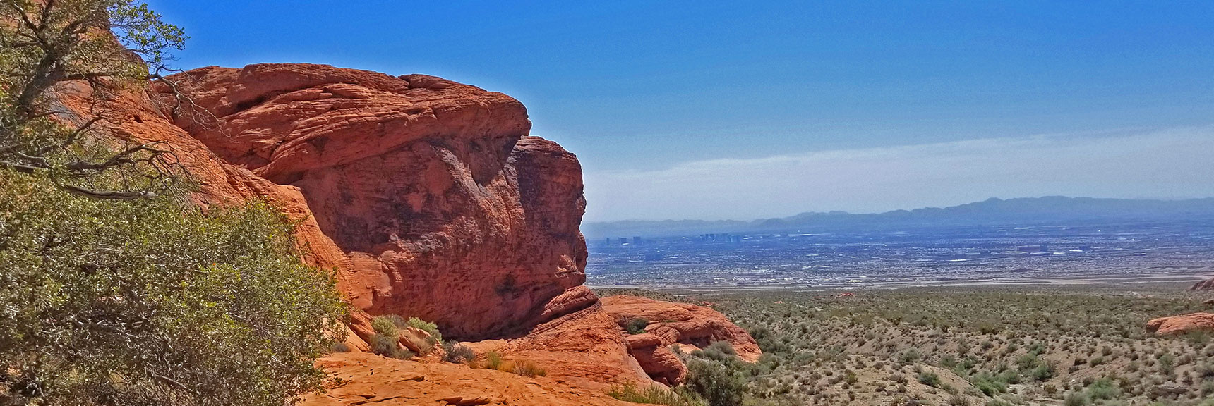 View Toward Las Vegas. More Petroglyphs Midway Up Rock Formation in Left. | Little Red Rock Las Vegas, Nevada, Near La Madre Mountains Wilderness
