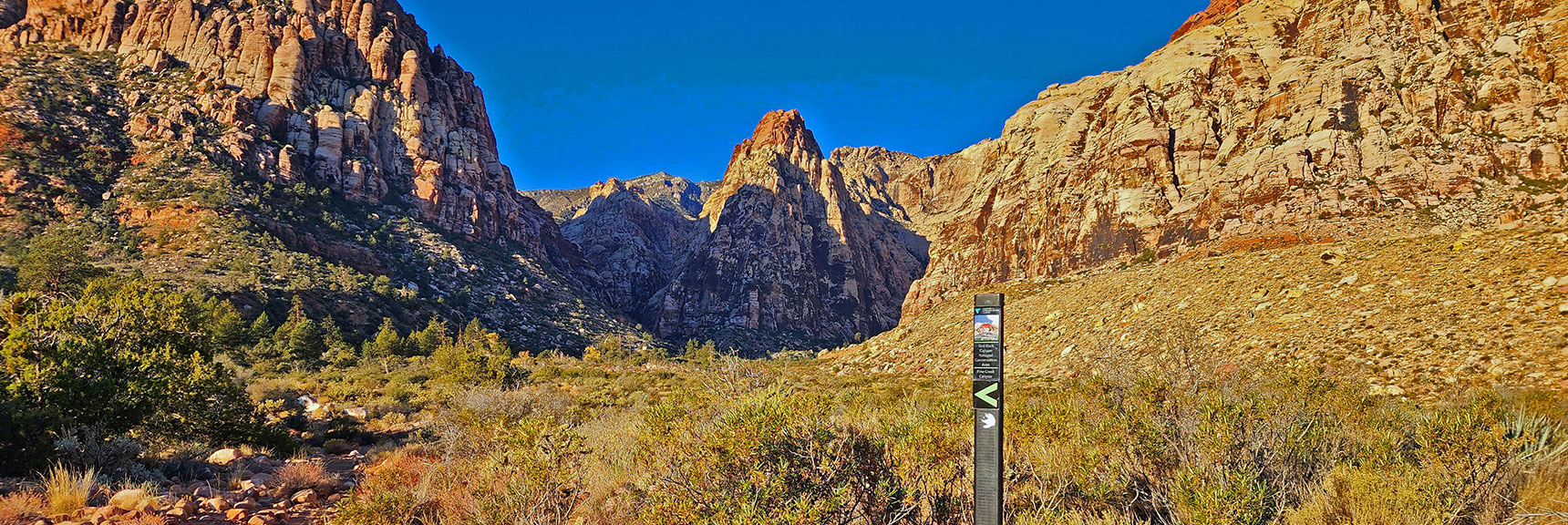 Approaching Pine Creek Canyon on Pine Creek Loop Trail. Mescalito Pyramid Central Feature. | Rock Climber Observations | Pine Creek Canyon | Rainbow Mountain Wilderness, Nevada