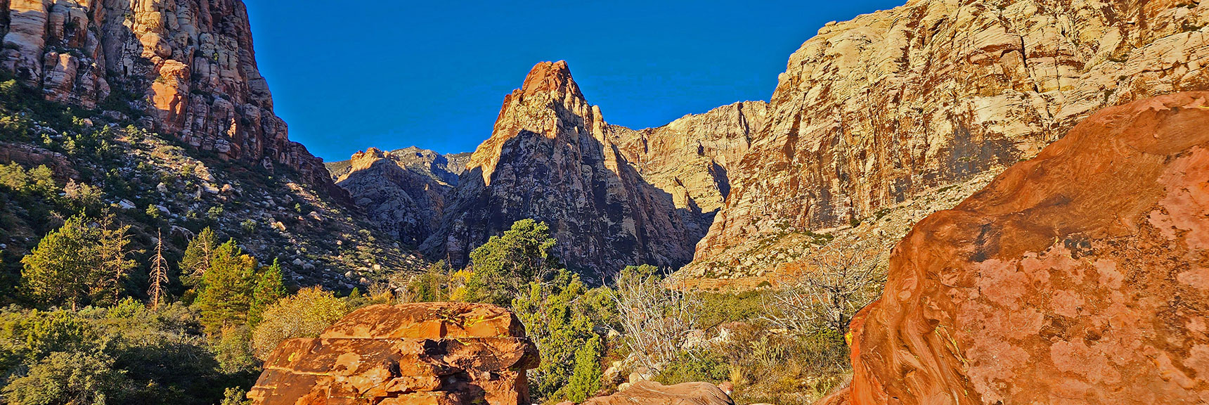 Closing in on Pine Creek Canyon. Note the High Ridge Above and Behind Mescalito Pyramid. | Rock Climber Observations | Pine Creek Canyon | Rainbow Mountain Wilderness, Nevada
