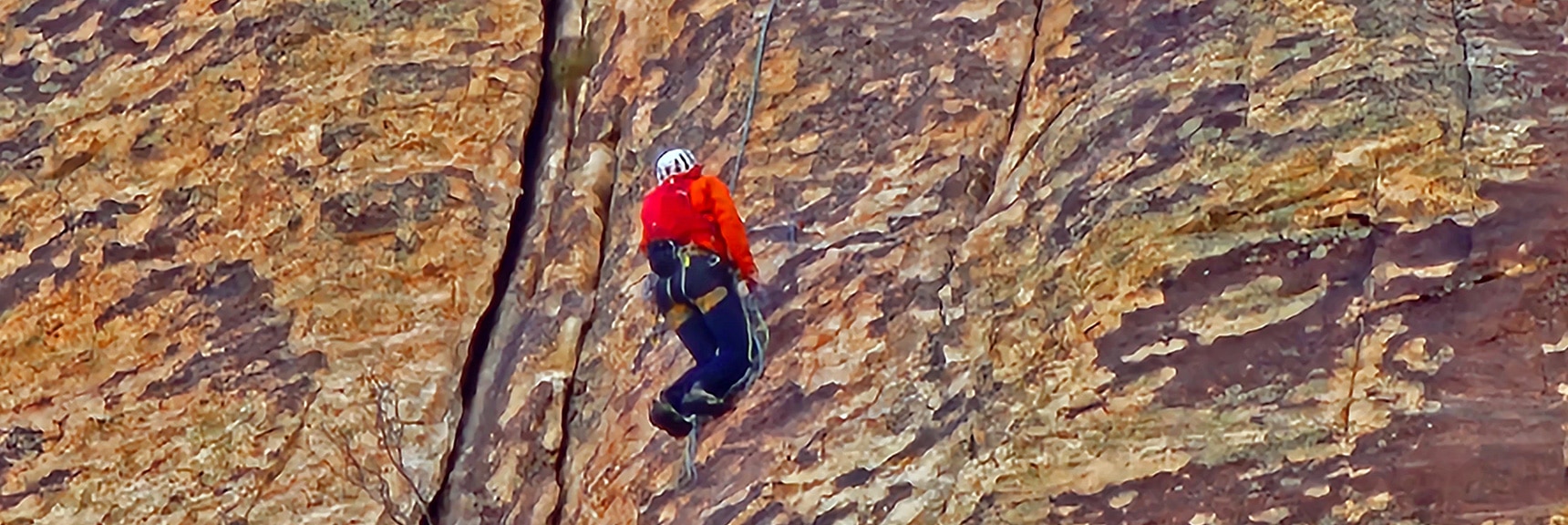 Protected by Rope Line. Lead Climber Free-Climbed to Set Line? | Rainbow Mountain Eastern Cliffs Rock Climbers | Rainbow Mountain Wilderness, Nevada