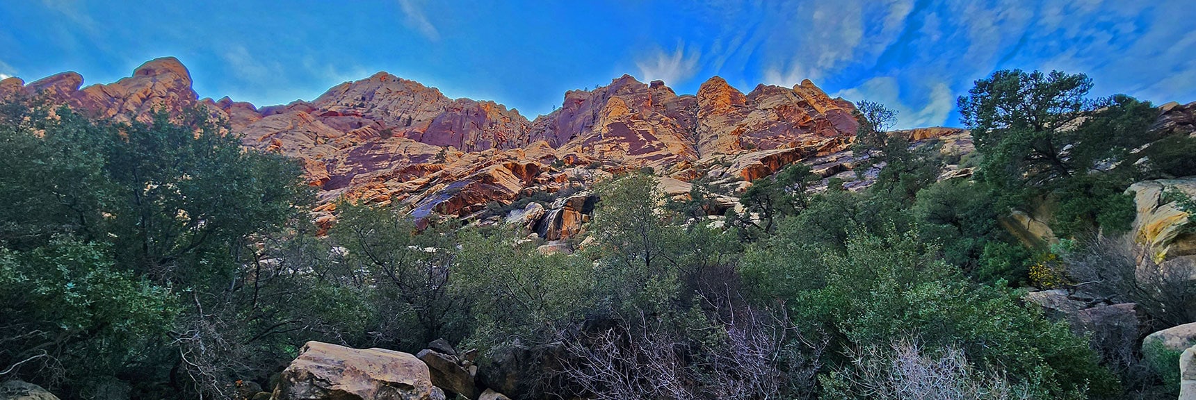 Brush Below, Cliffs Above. Spectacular Views All the Way! | Oak Creek Canyon North Branch Toward Rainbow Mountains Upper Crest Ridgeline | Rainbow Mountain Wilderness, Nevada