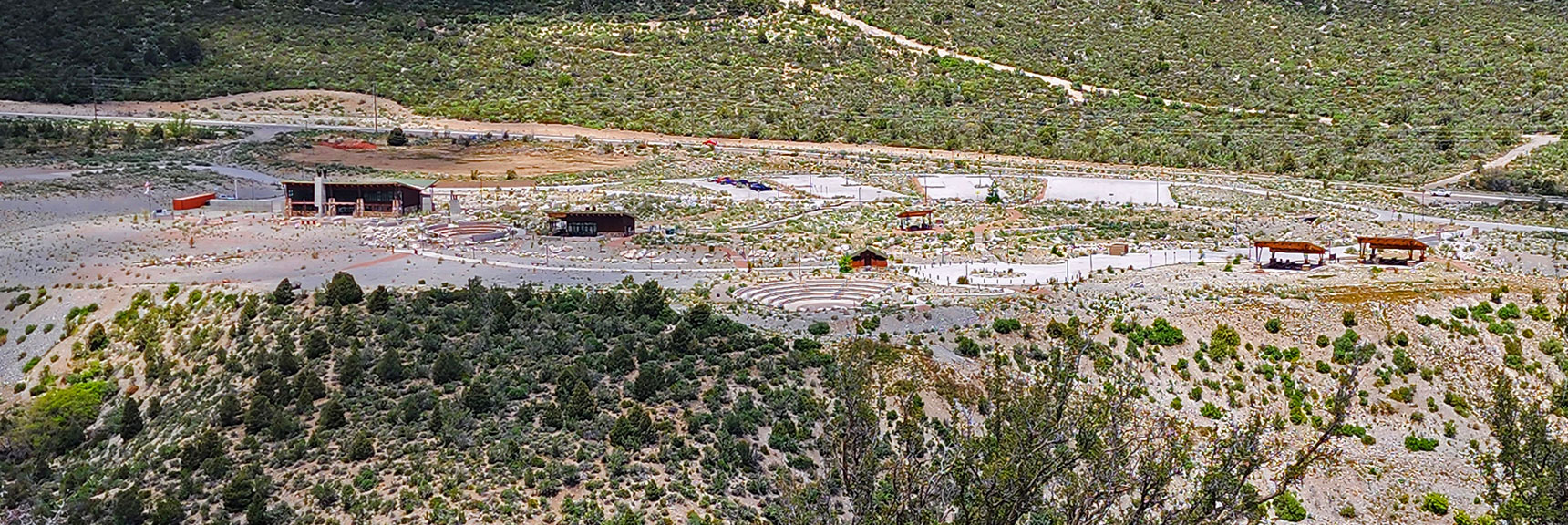 Visitor Gateway Complex from Above on Escarpment | Spring Mountains Visitor Gateway | Mt. Charleston Wilderness | Spring Mountains, Nevada