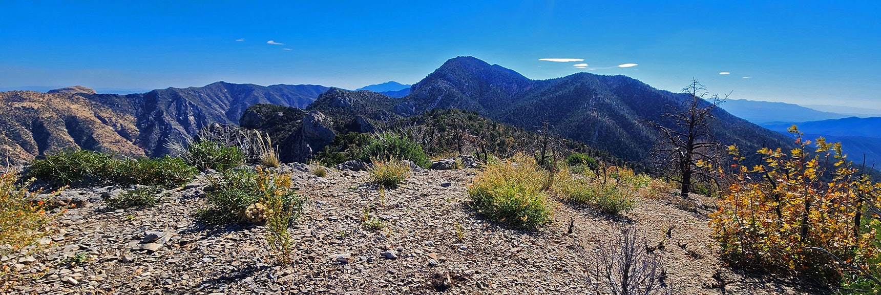 Arrival on Bald Hill Up on Wilson Ridgeline. View South Along Ridgeline | Switchback Spring Pinnacle | Wilson Ridge | Lovell Canyon, Nevada