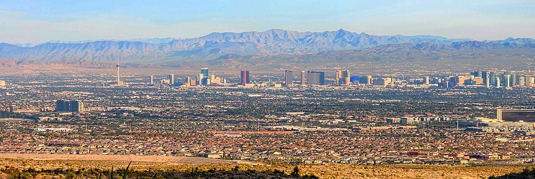 Vegas Strip. Arizona Black Mts. Background. Mt. Wilson Pointy Hight Peak | Damsel Peak Southeastern Slope | Calico & Brownstone Basins, Nevada