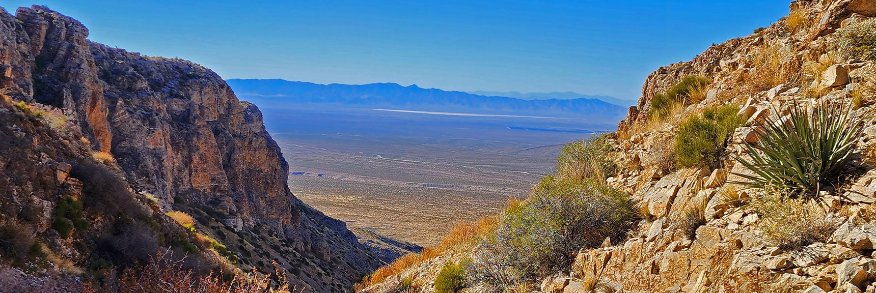 View Down the Narrow Gully Chute from Near Bluff Summit | Landmark Bluff Summit | Lovell Canyon, Nevada