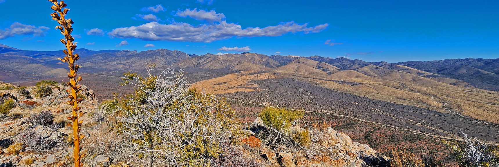 Look Carefully to See Mt. Wilson Summit Peeking Over Rainbow Mts. Ridgeline. | Landmark Bluff Summit | Lovell Canyon, Nevada