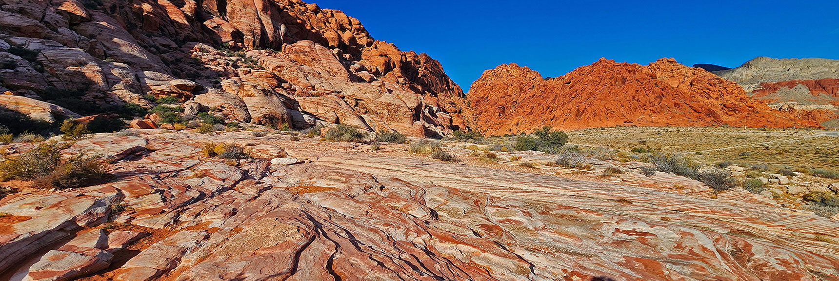 Continue North Across Sandstone Slabs Toward Gap Between Lower & Upper Calico Hills | Lower Calico Hills Loop | Calico Basin & Red Rock Canyon, Nevada