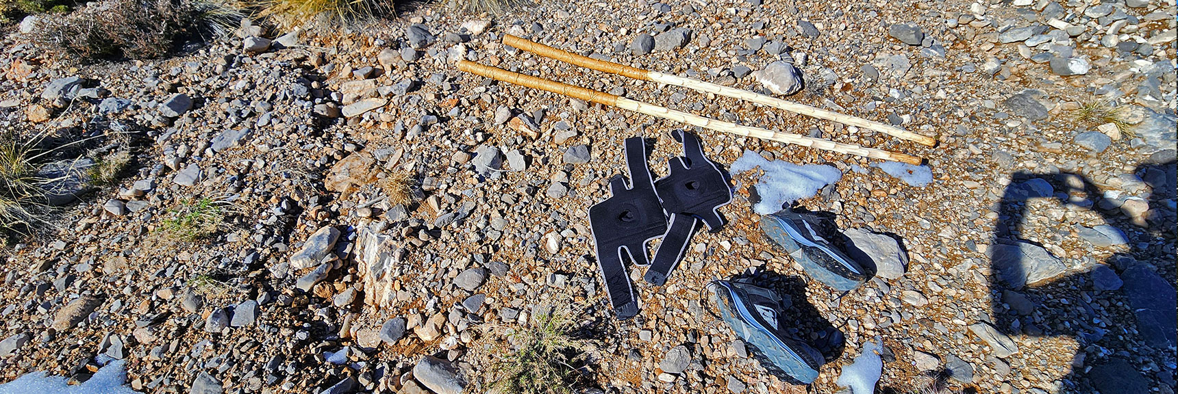 Gear: Knee Braces, Trail Shoes, Trekking Poles Absorb Downhill Shock. Add Stability. | Brownstone Trail | Calico Basin | Brownstone Basin | La Madre Mountains Wilderness, Nevada