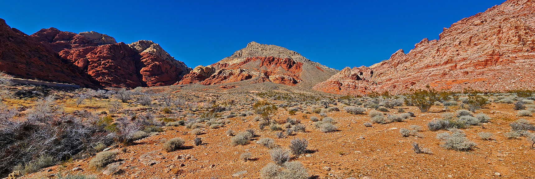 Pink Goblin Loop Circles the Base of the Hill to the Left of Kraft Mountain | Pink Goblin Loop | Calico Basin, Nevada