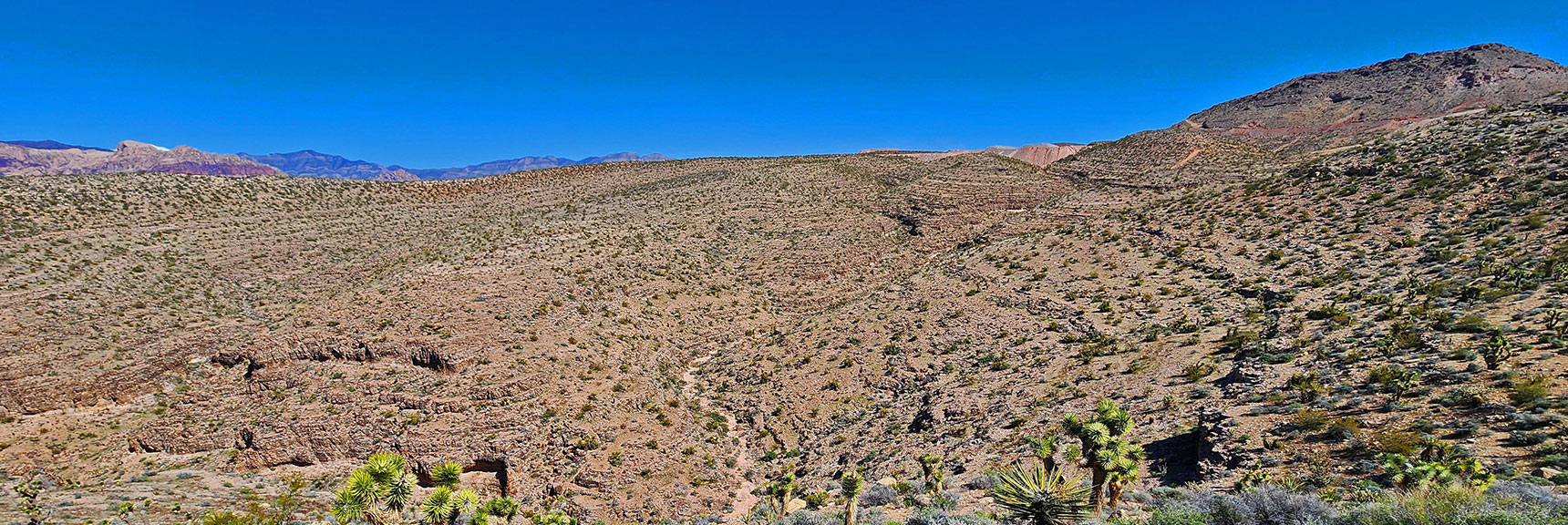 Canyons Begin to Level Out Near Summit Area. Gypsum Mining Seen Ahead. | Blue Diamond Hill Southern Ridgelines | Red Rock Canyon, Nevada