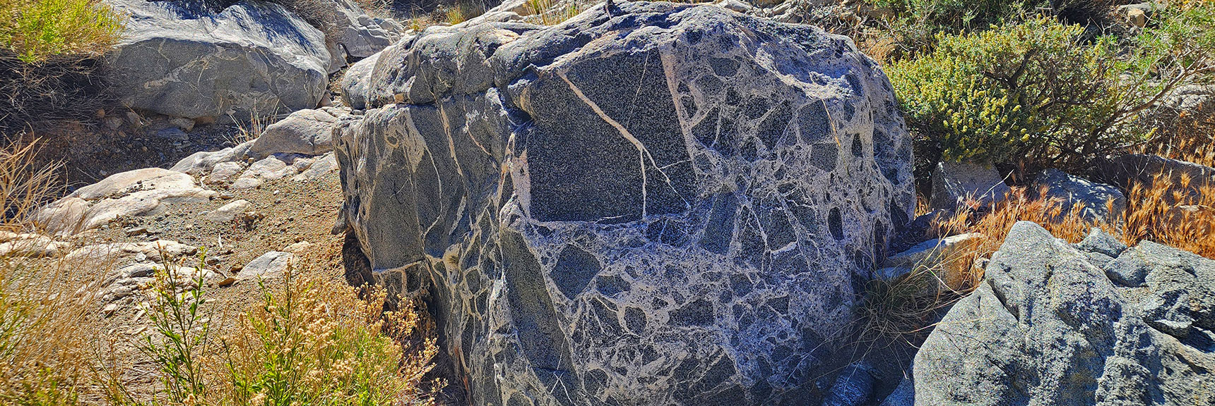 Calcite Veined Boulder in Horse Thief Canyon Wash Creates Mosaic Design | Wilson Summit, Arizona (near Lake Mead NRA)