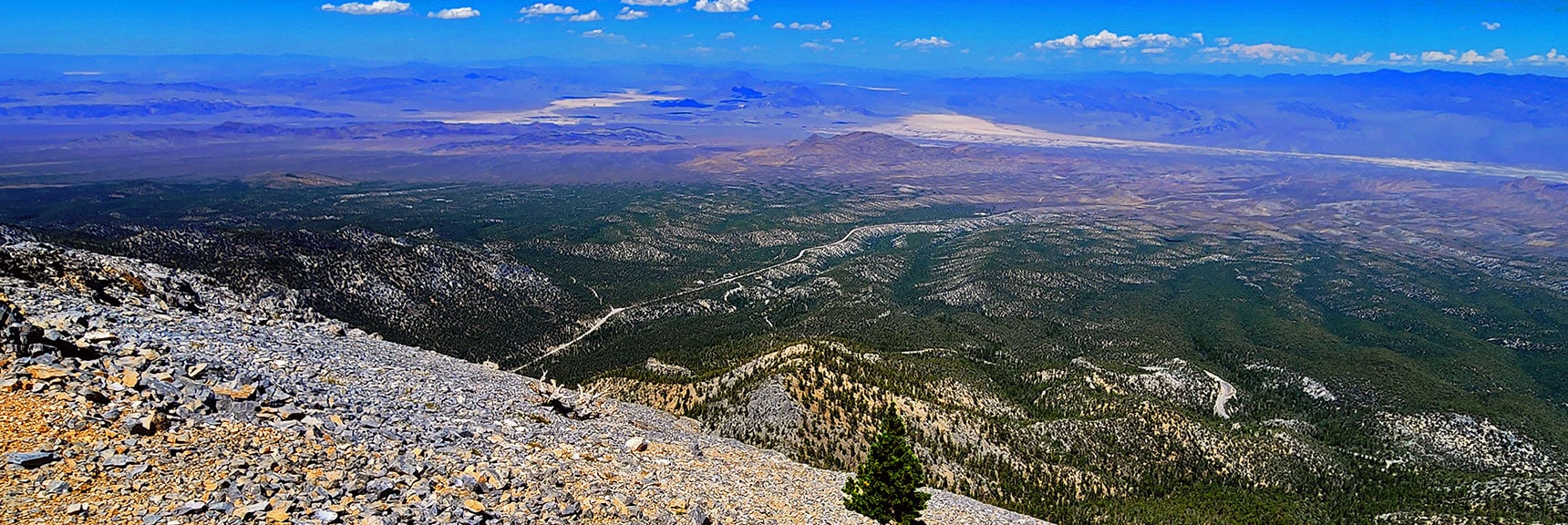 View North Up Hwy 95 Valley. Lee Canyon Road Below. | Mummy's Nose Final Summit Approach from Deer Creek Road | Mt. Charleston Wilderness, Nevada