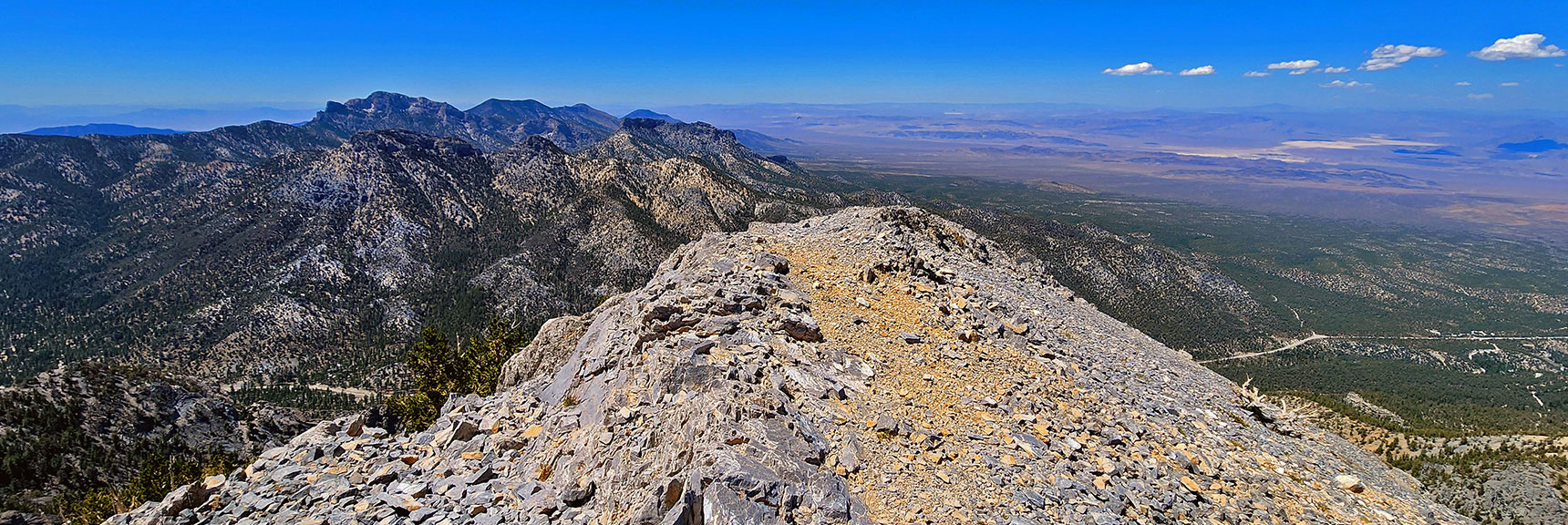 View Northwest Across Lee Canyon and Beyond to Northern Tip of Spring Mts. | Mummy's Nose Final Summit Approach from Deer Creek Road | Mt. Charleston Wilderness, Nevada