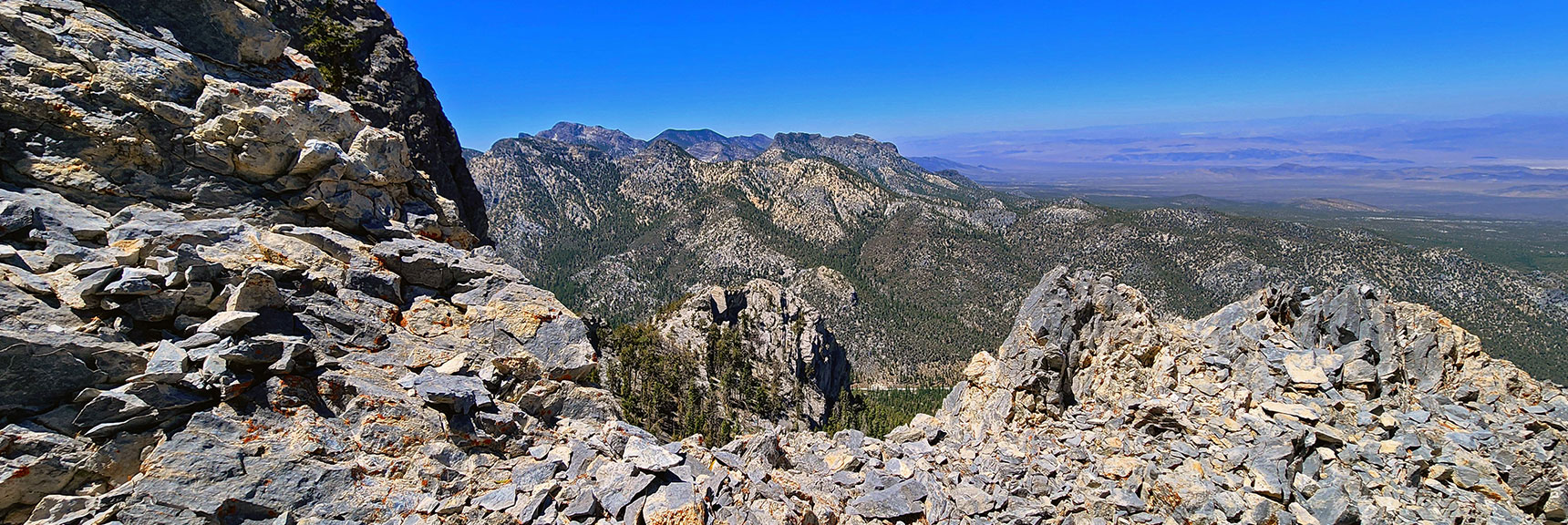 View Through Lower Cliffs Seen Earlier Toward Sisters, McFarland & Macks Peaks | Mummy’s Nose North Alpine Loop | Mt Charleston Wilderness, Nevada