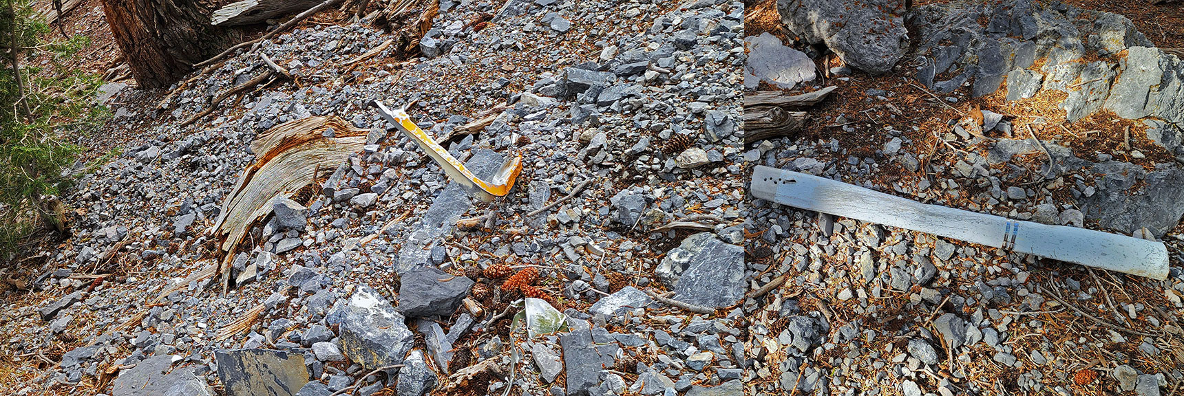 An Expert Might Identify These Aircraft Parts. Note What Looks Like Bullet Holes. | Mummy's Nose East Cliff Plane Crash Site | Mt Charleston Wilderness, Nevada
