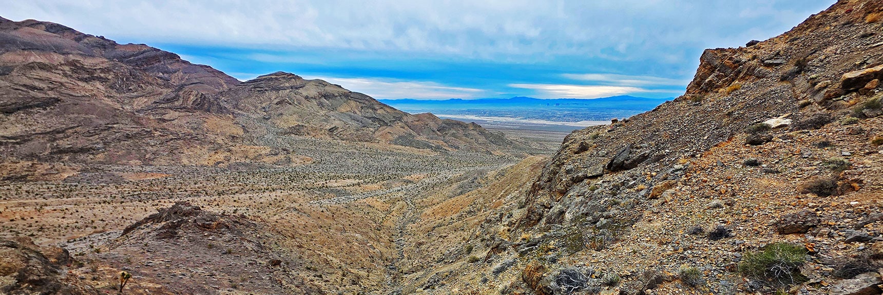 View Down Through the Gap from Castle Rock's Summit Ridgeline | Castle Rock Loop | Desert National Wildlife Refuge, Nevada