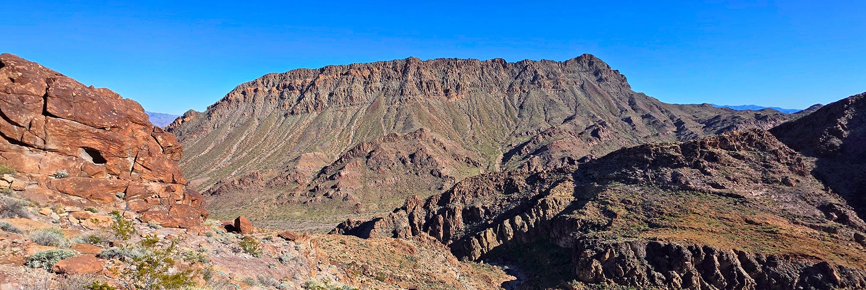 Now Mojave Overlook Plateau Visible Beyond West Canyon. | Lonesome Peak West Canyon Loop | Eldorado Wilderness, Nevada