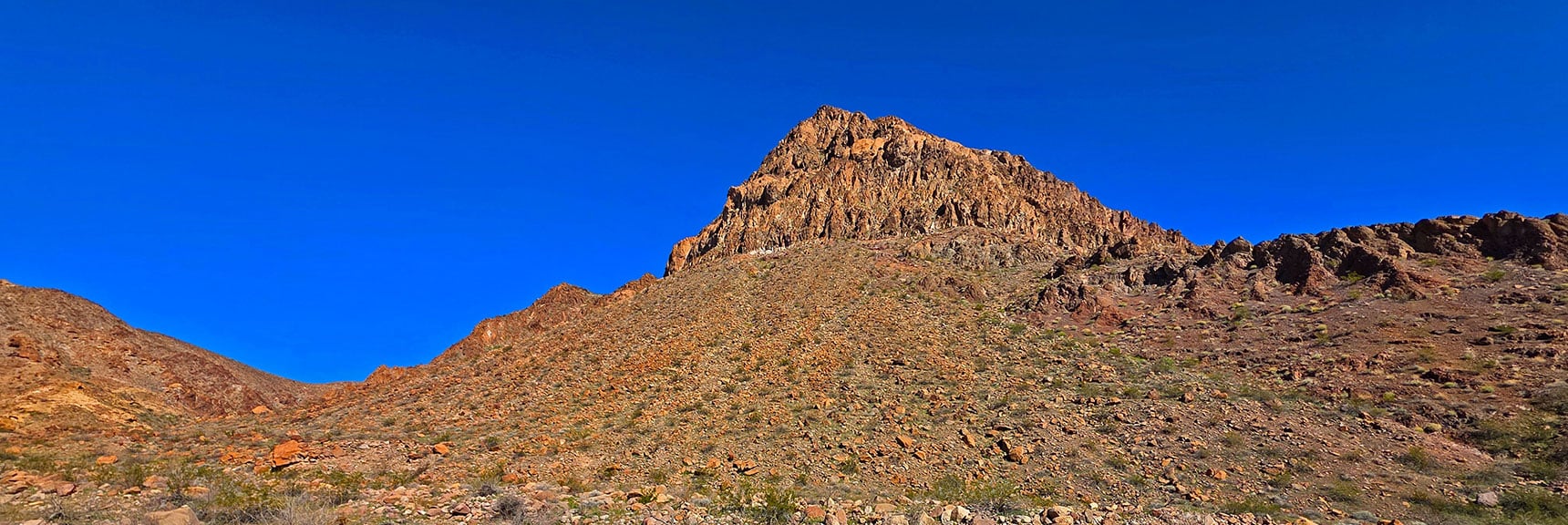Pyramid Formation Marks SE End of Lonesome Wash Overlook Mesa. | Lonesome Wash Upper Entrance | Eldorado Wilderness, Nevada