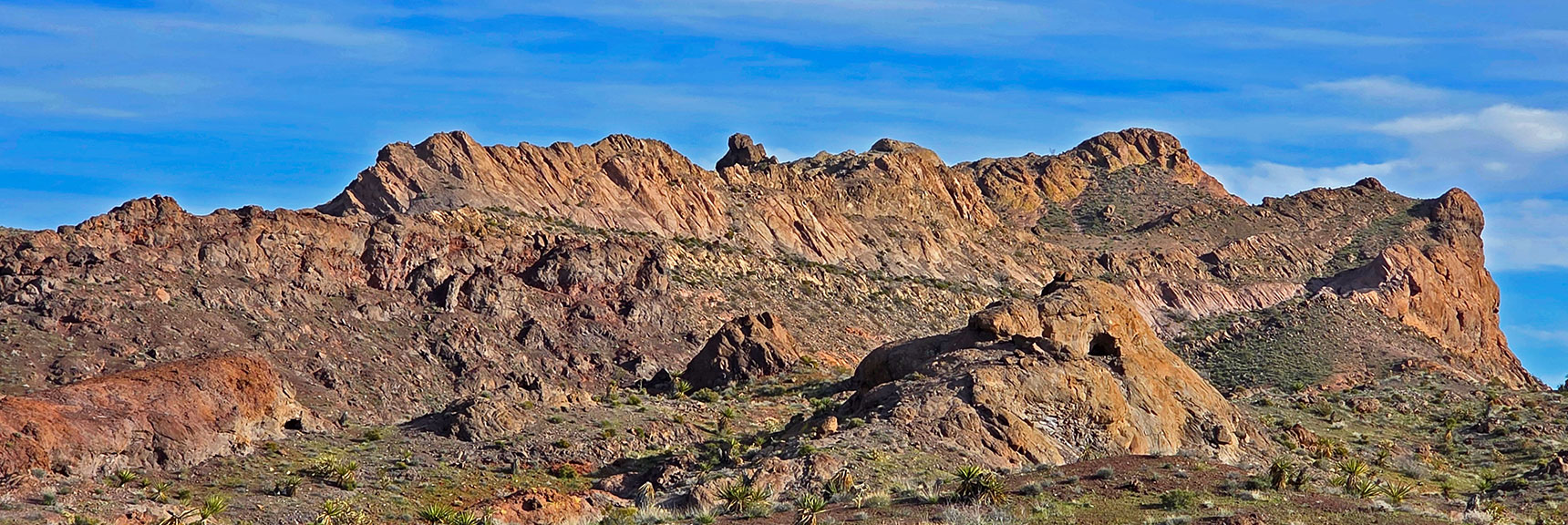 View Natural Arches and Nelson Benchmark (high point on right) | Nelson Benchmark | Eldorado Wilderness, Nevada