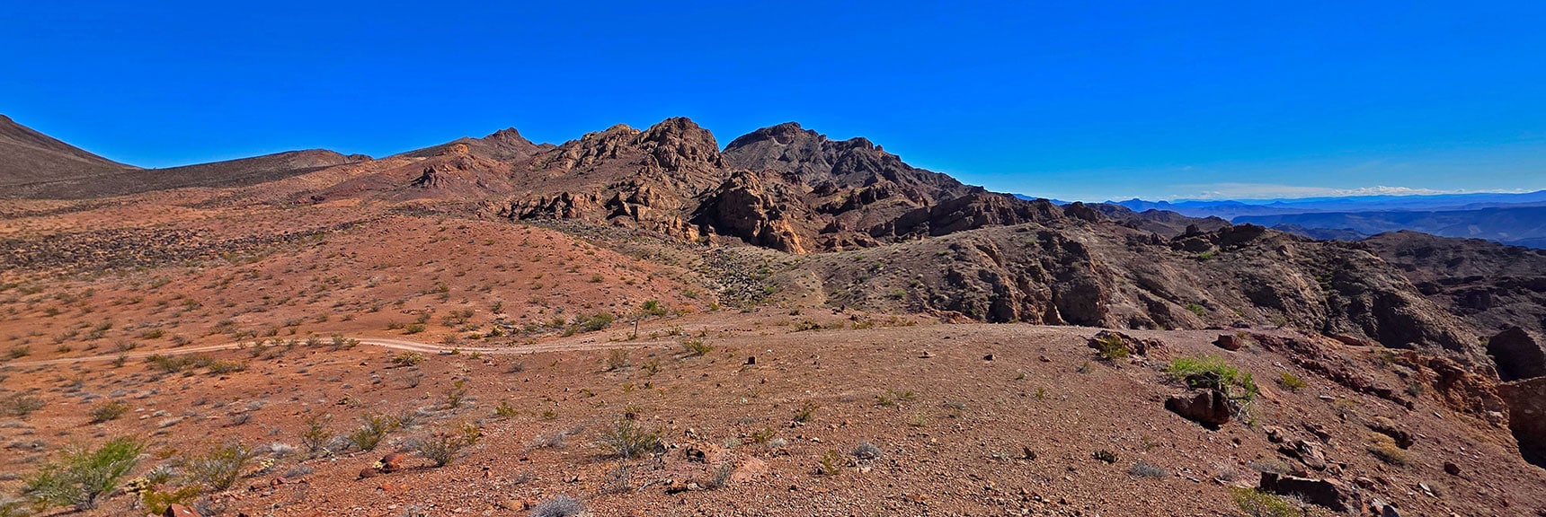 On Mohave Overlook. Forlorn Hope Peak is High Point on Right | Forlorn Hope Peak South and Peak 2720 West, Eldorado Wilderness, Nevada
