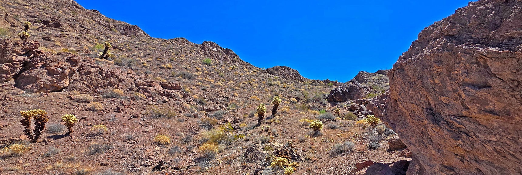 Ascending Gully from Boulder with Cavelet to West Ridgeline | Forlorn Hope Peak South and Peak 2720 West, Eldorado Wilderness, Nevada