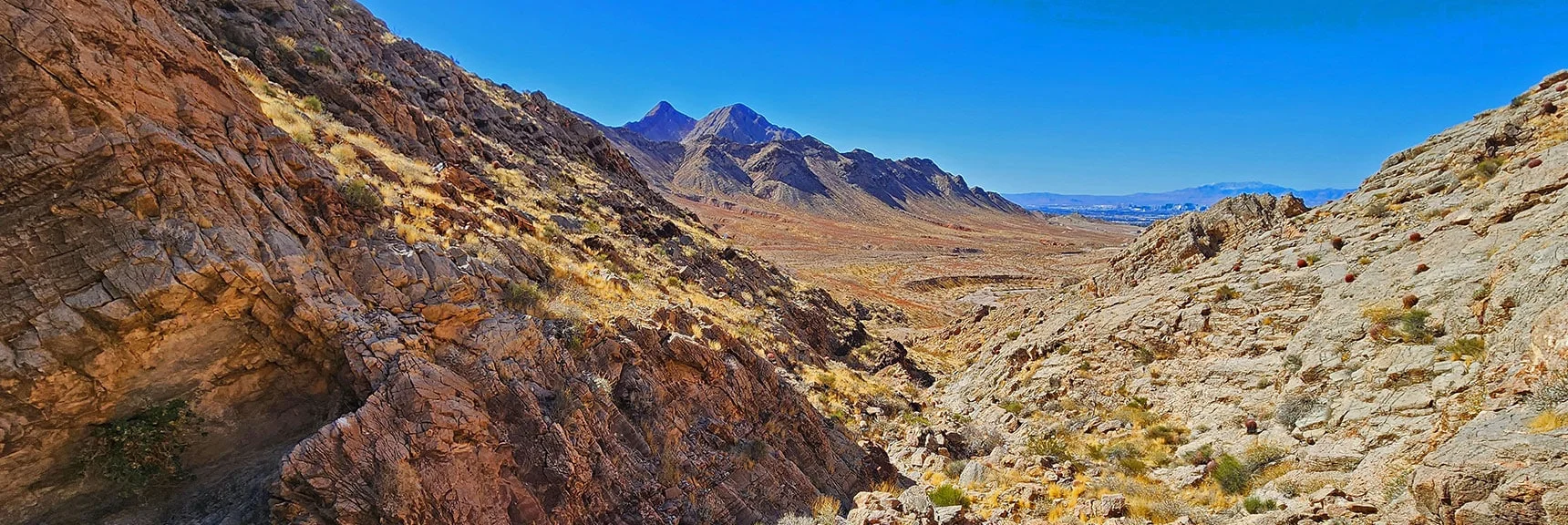 View Down Lower Ascent Gully Toward Frenchman Mt. | Sunrise Mountain Near Lake Mead National Recreation Area | Las Vegas Metro & Surrounding Areas, Nevada