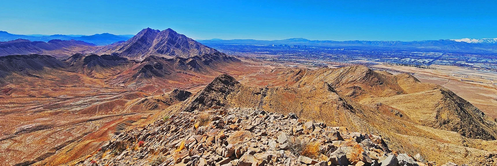 Arrival on South Summit! View South to Frenchman Mt. | Sunrise Mountain Near Lake Mead National Recreation Area | Las Vegas Metro & Surrounding Areas, Nevada