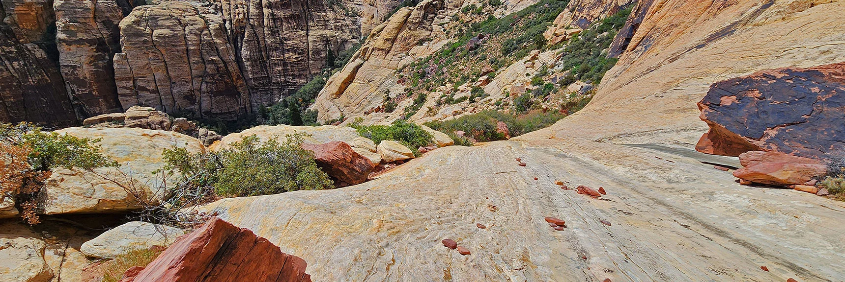 Steep Smooth Stretches on the Sandstone Slab. Don't Try When Wet! | Juniper Peak Summit | Rainbow Mountain Wilderness, Nevada