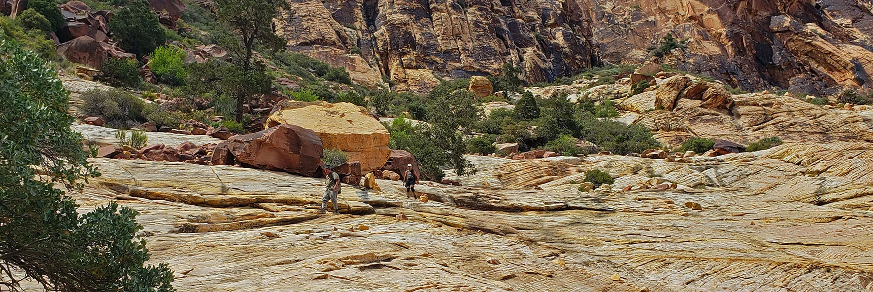 Ascending Sandstone Slab. A Trail Will Appear Ahead. | Juniper Peak Summit | Rainbow Mountain Wilderness, Nevada