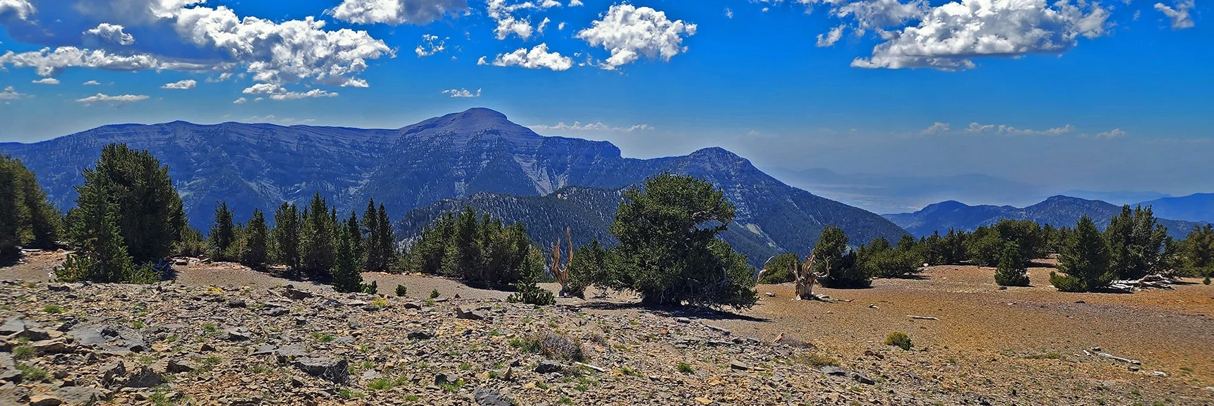 View from Mummy Mt Summit Toward Charleston Peak (Left) and Lee Peak (Right) | Mummy Mountain Grand Crossing | Lee Canyon to Deer Creek Road | Mt Charleston Wilderness | Spring Mountains, Nevada |