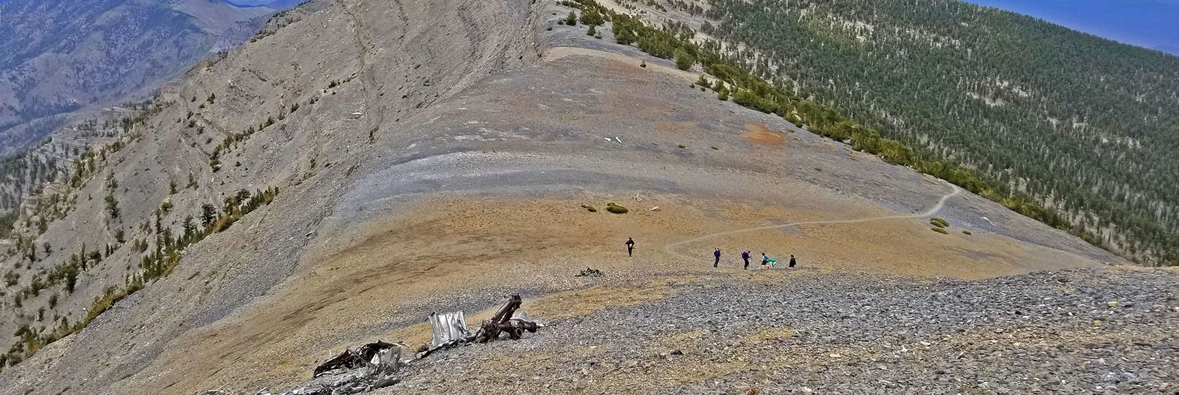 Descending to Plane Crash Site and South Ridgeline Beyond. Stay Above South Loop Trail | Lee and Charleston Peaks via Lee Canyon Mid Ridge | Mt Charleston Wilderness | Spring Mountains, Nevada