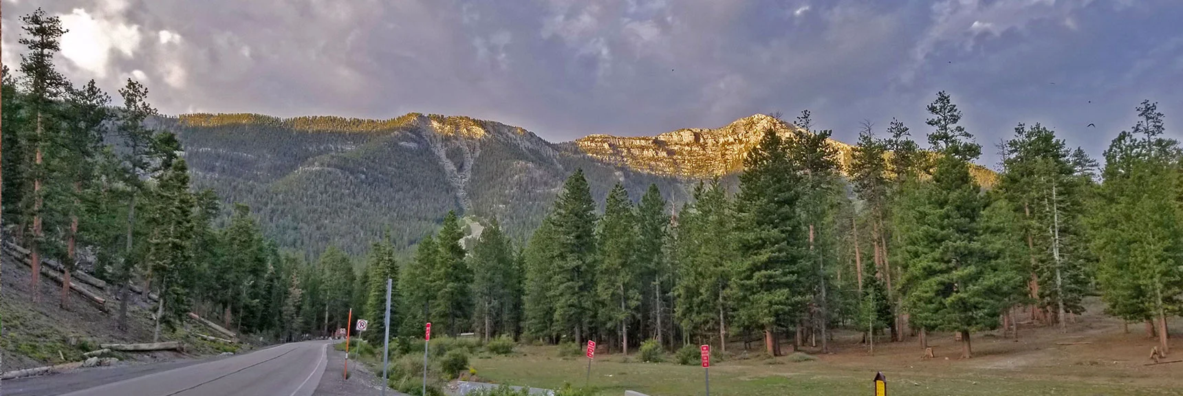 Lee Canyon Mid-Ridge and Lee Peak at Beginning. Notice Clouds. Some Light Rain Today. | Lee and Charleston Peaks via Lee Canyon Mid Ridge | Mt Charleston Wilderness | Spring Mountains, Nevada