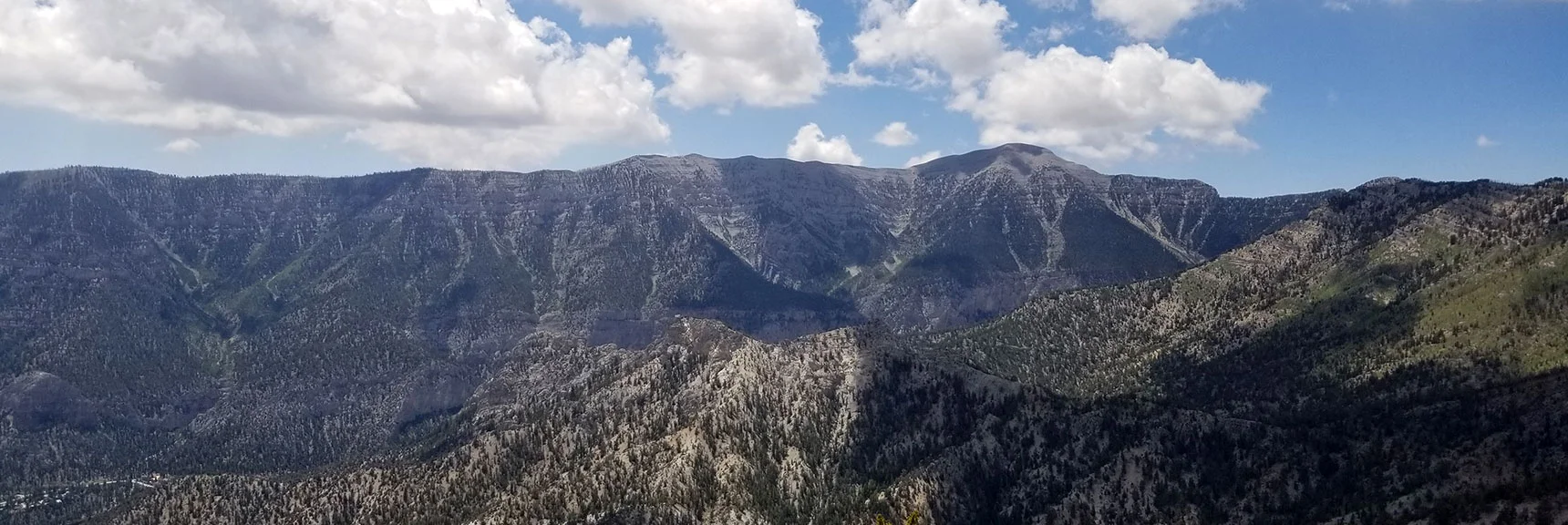 Charleston Peak and Kyle Canyon Summit North Rim from Fletcher Peak. Cockscomb Ridge Below. | Grand Circuit Loop Cougar Ridge Trail, Mummy Mountain Knees | Mummy Mountain Toe | Mummy Springs | Raintree | Fletcher Peak | Mt Charleston Wilderness | Spring Mountains, Nevada