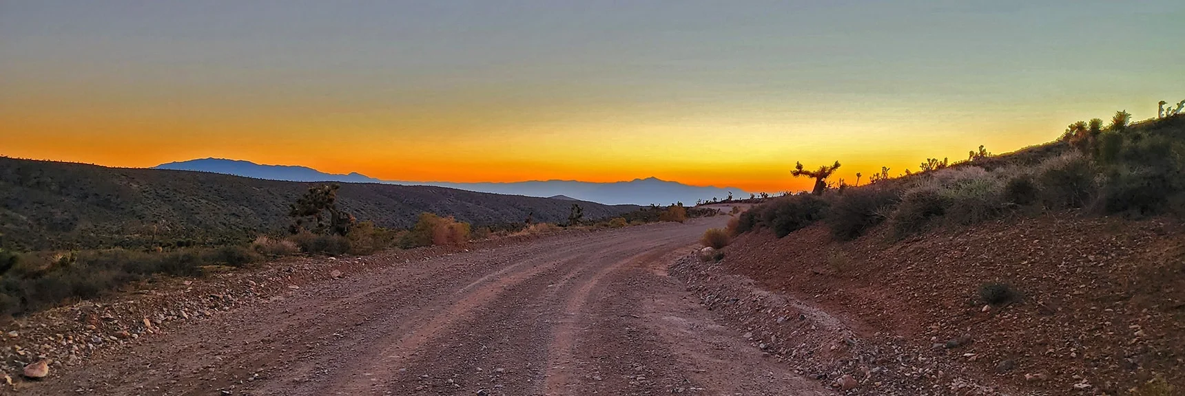 Atmospheric Sunrise Continues. Now Sheep Range is Visible to Left of Gass Peak | Kyle Canyon Grand Crossing | Northern Half | La Madre Mountains Wilderness, Nevada