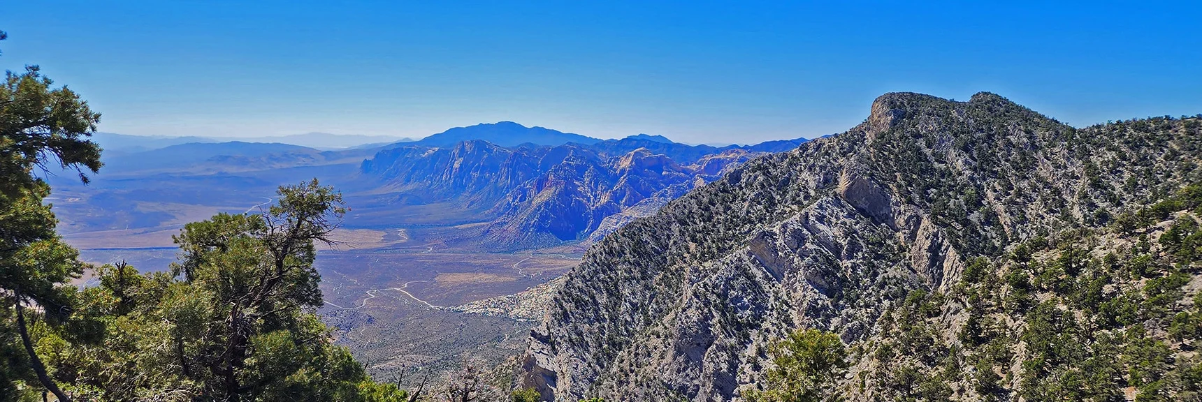 Keystone Thrust Cliff Line with Rainbow Mts. and Potosi Mt Background | Kyle Canyon Grand Crossing | Northern Half | La Madre Mountains Wilderness, Nevada