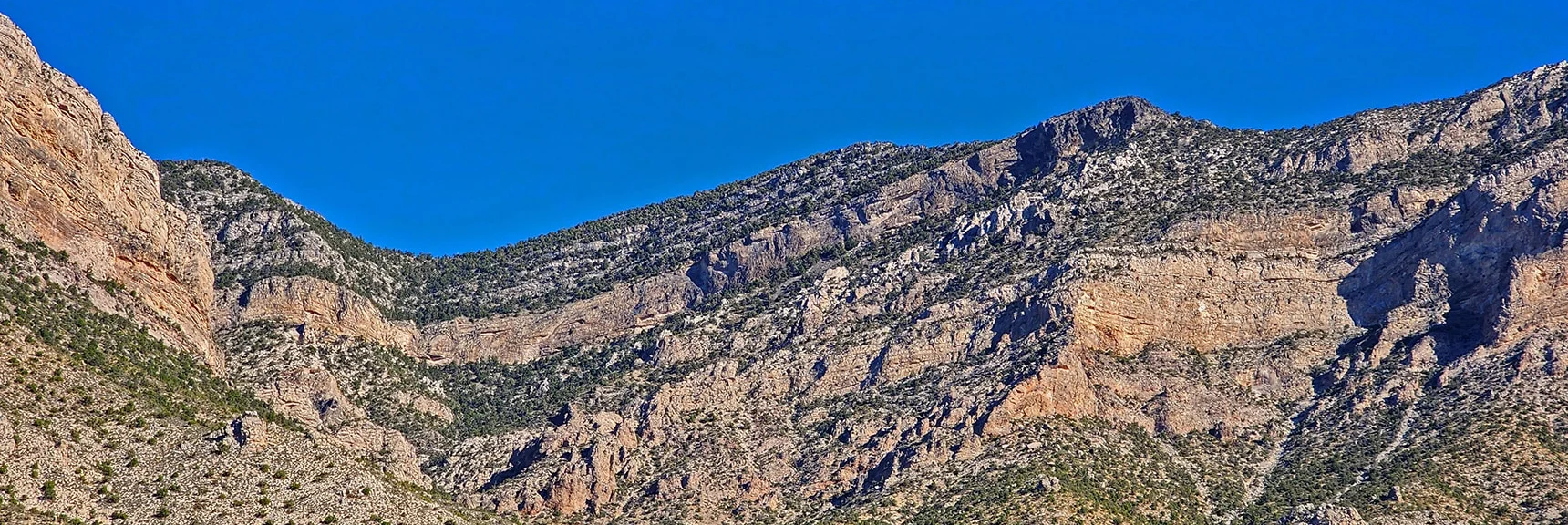 Continuing to Close in on the Saddle. Note the Cliff Band Half Way Up. | Kyle Canyon Grand Crossing | Southern Half | Red Rock Canyon National Conservation Area, Nevada