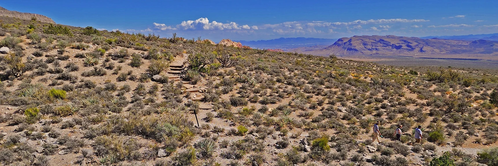 Ascending a Ridge Above the Wash, the Beginning Stairway of Keystone Thrust Trail in View. | Kyle Canyon Grand Crossing | Southern Half | Red Rock Canyon National Conservation Area, Nevada