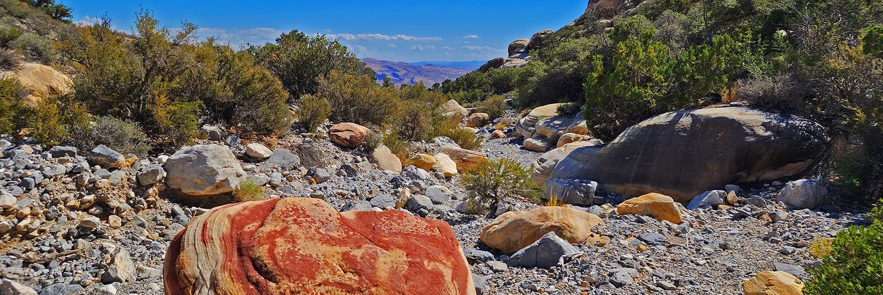 If You Stay in the Wash, Prepare to Navigate Increasing Presence of Boulders and Red Rock Channels | Kyle Canyon Grand Crossing | Southern Half | Red Rock Canyon National Conservation Area, Nevada