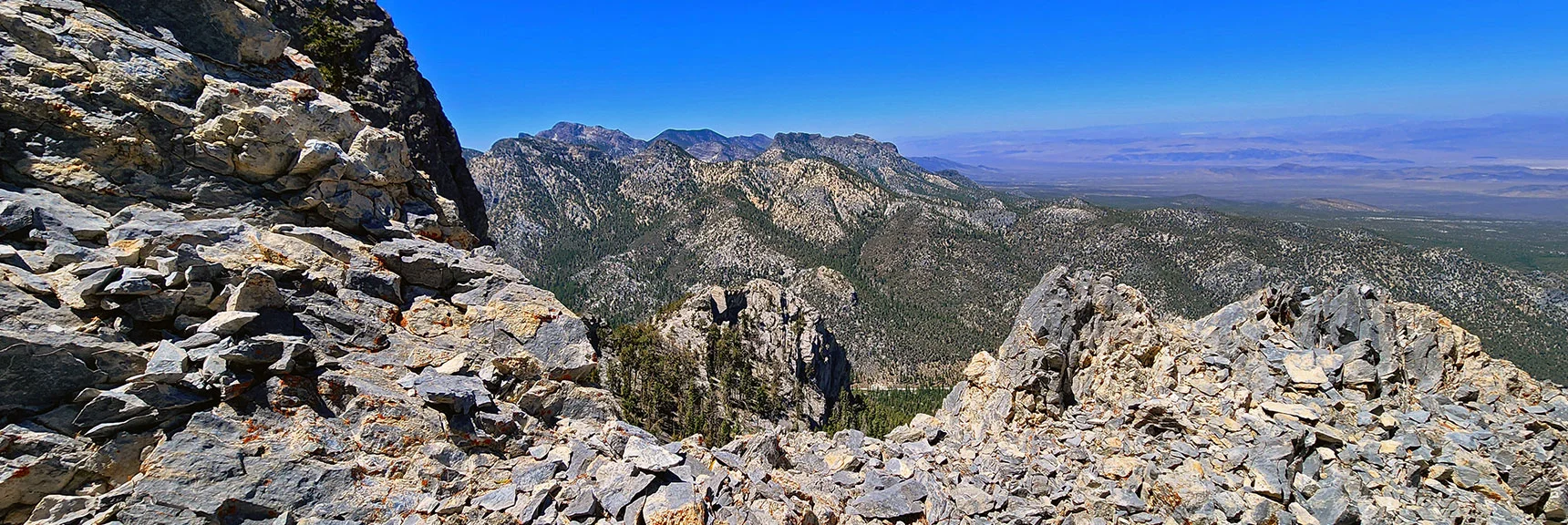 View Through Lower Cliffs Seen Earlier Toward Sisters, McFarland & Macks Peaks | Mummy’s Nose North Alpine Loop | Mt Charleston Wilderness, Nevada