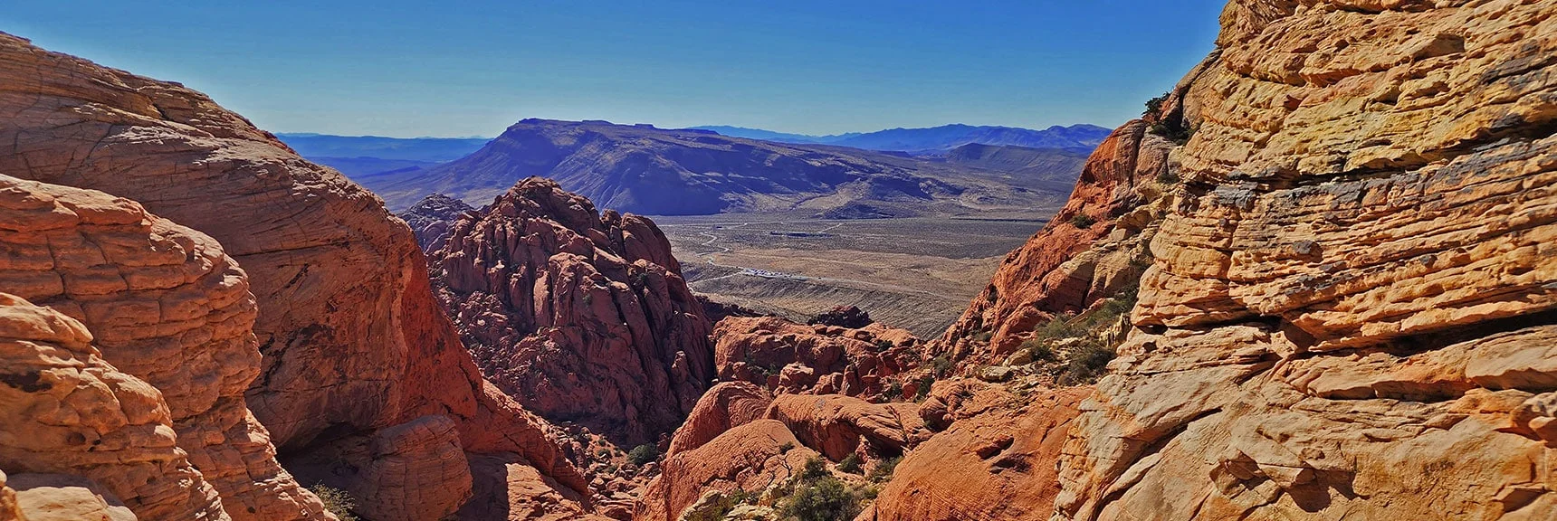 Better Shot of Blue Diamond Mt. Framed by Calico Cliffs | Calico Tanks | Red Rock Canyon National Conservation Area, Nevada