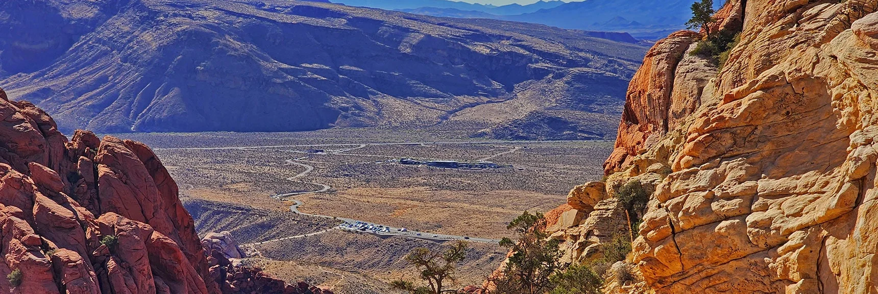 View Down into Red Rock Canyon. Scenic Drive Parking #2, Visitor Center and Blue Diamond Mt. | Calico Tanks | Red Rock Canyon National Conservation Area, Nevada