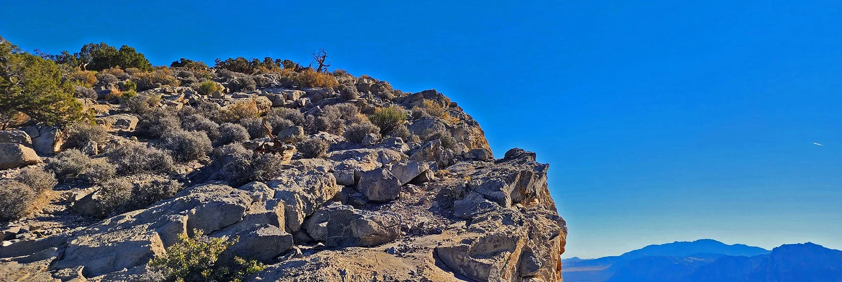 Now, Skirt Cliff Edge Maintaining 6ft Safe Distance. Rocks Firmer on Cliff Edge vs. Main Trail. | Turtlehead Peak | Red Rock Canyon National Conservation Area, Nevada