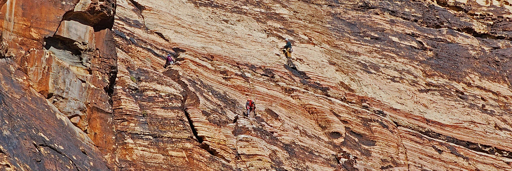 In the Meantime, Climbers Ascend Bridge Mt. Cliffs Across the Canyon. | Rock Climber Observations | Pine Creek Canyon | Rainbow Mountain Wilderness, Nevada