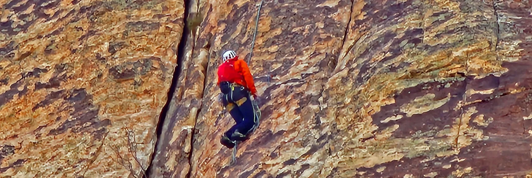 Protected by Rope Line. Lead Climber Free-Climbed to Set Line? | Rainbow Mountain Eastern Cliffs Rock Climbers | Rainbow Mountain Wilderness, Nevada
