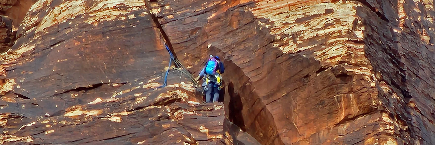 Closer View of Juniper Peak Rock Climber Roped Up | Rainbow Mountain Eastern Cliffs Rock Climbers | Rainbow Mountain Wilderness, Nevada