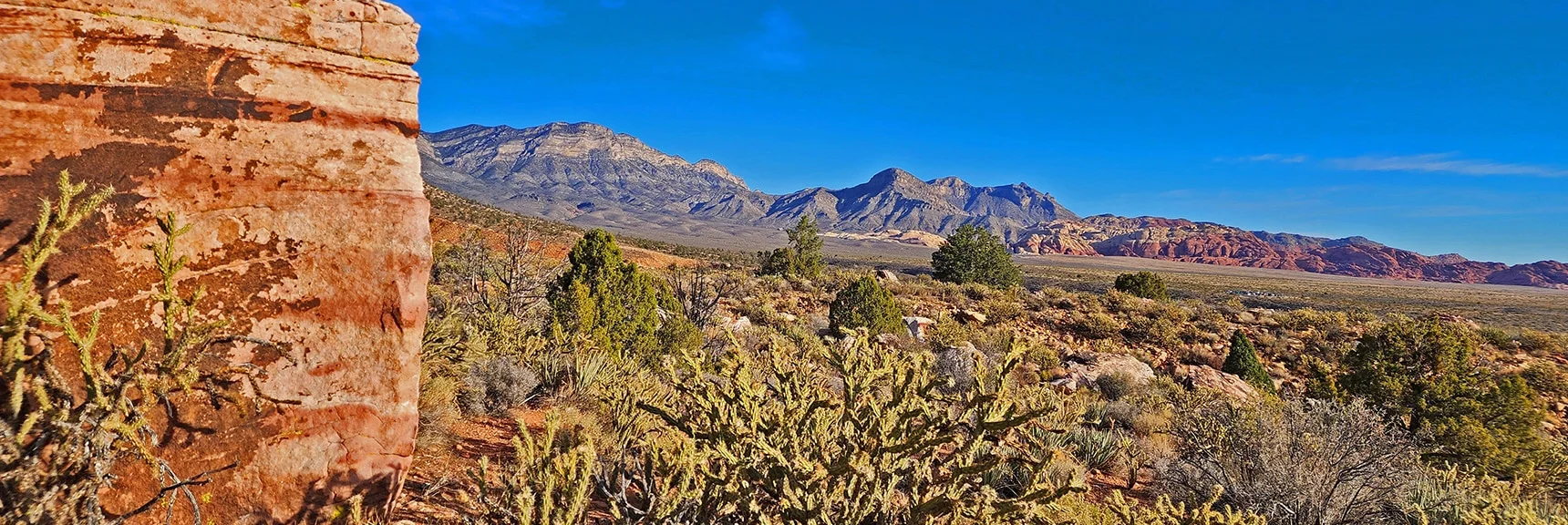 Big View of Red Rock Canyon Opens Up | Rainbow Mountain Eastern Cliffs Rock Climbers | Rainbow Mountain Wilderness, Nevada