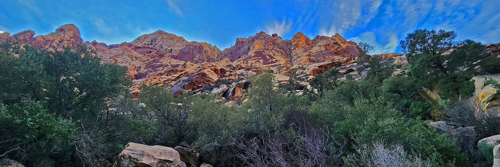Brush Below, Cliffs Above. Spectacular Views All the Way! | Oak Creek Canyon North Branch Toward Rainbow Mountains Upper Crest Ridgeline | Rainbow Mountain Wilderness, Nevada